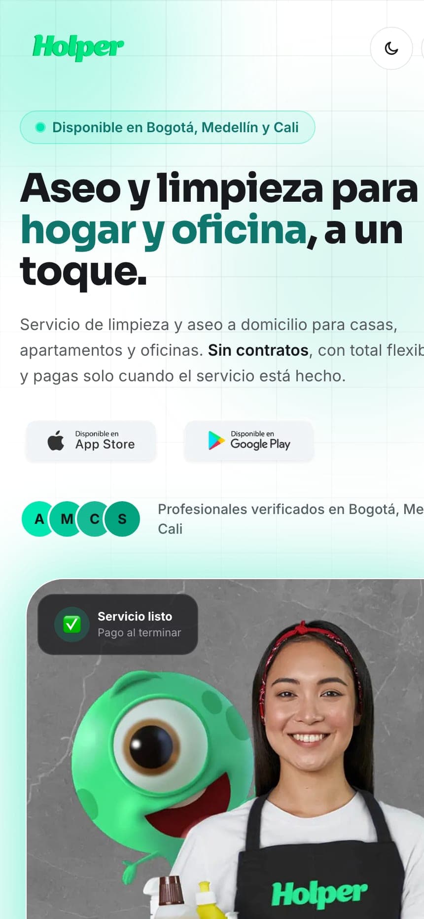 Pantalla de inicio de la app Holper, desarrollada por MisterProSoft para iOS y Android